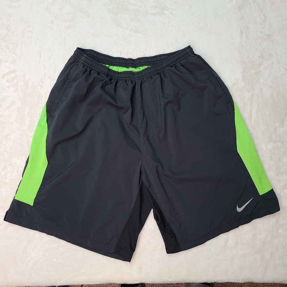 Nike 9 Inch Freedom Men's Running Shorts Black Neon Green 648918-011 Size XL